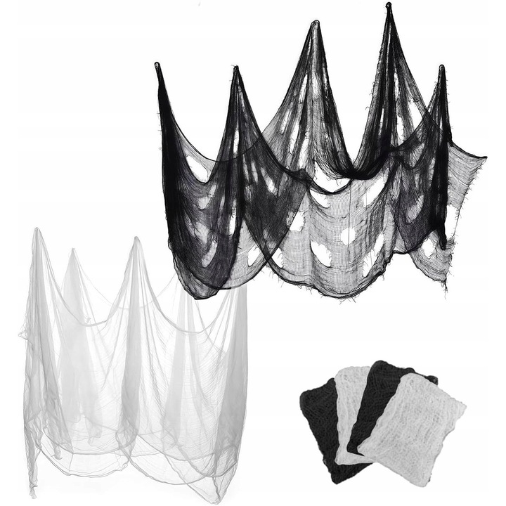 Set 4 fete de masă Halloween, 183x76cm, negru și alb