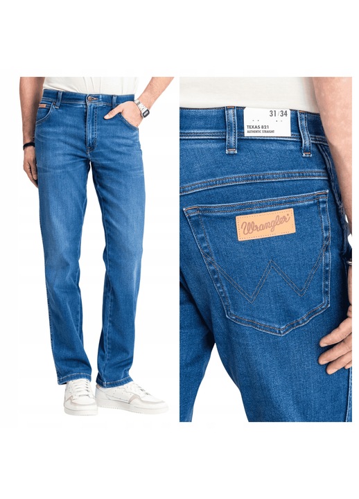 Blugi Barbati, Wrangler, Texas, Straight Fit, Talie Medie, Fermoar, Lungi, 5 Buzunare, Bumbac, Elastan, Albastru, Albastru