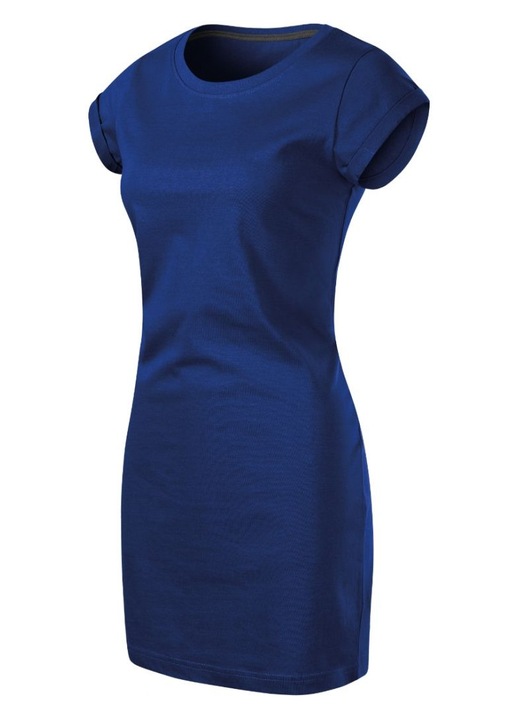 Rochie Malfini, croiala lejera, maneci rulate, bumbac, Albastru