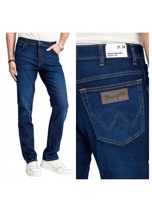 Férfi farmernadrág, Wrangler, Texas, Slim Fit, Közepes derék, Cipzár, Hosszú, 5 zseb, Pamut, Elasztán, W31-L34 US, Kék