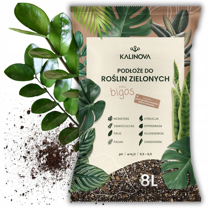 Substrat Pentru Plante Verzi, Kalinova, Fractie 0 40 mm, Ph 5.5 6.5, Concentratie De Sare Sub 2.5 g/l Nacl, Compozitie Turba Inalta Si Joasa, Compost Verde, Perlit, Pumice, Argila Expandata, Lut, Ingrasamant, Creta, Fibra De Cocos, Nisip Bazaltic, 8 l