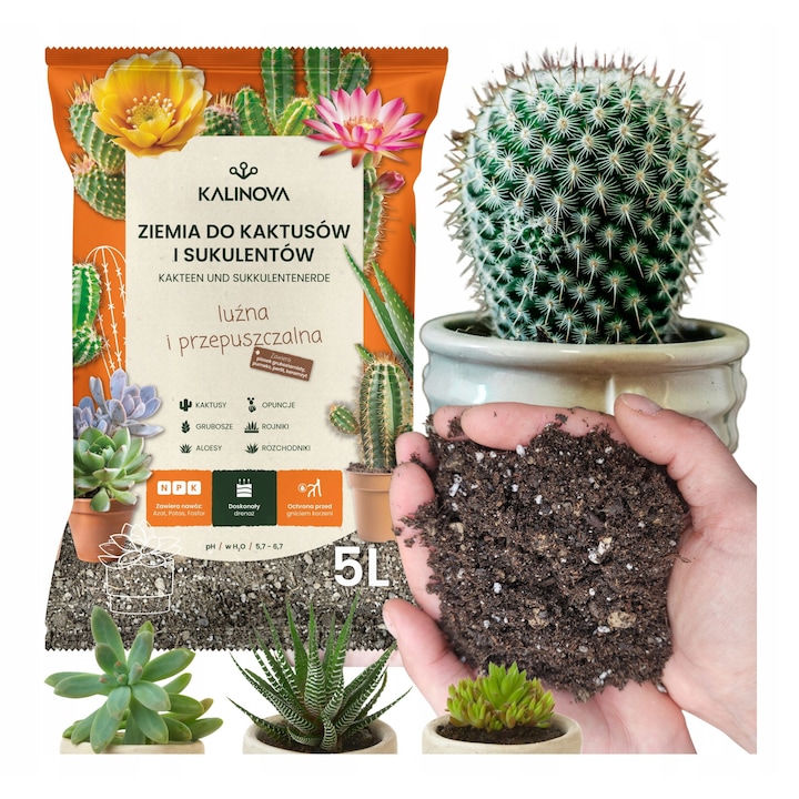 Pamant pentru cactusi si suculente, Kalinova, 5L, drenaj cu argila expandata si perlit