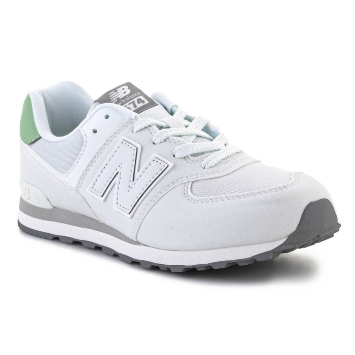 Детски обувки, New Balance, 574, два нюанса на зелено, синтетика, бял, 35.5 EU