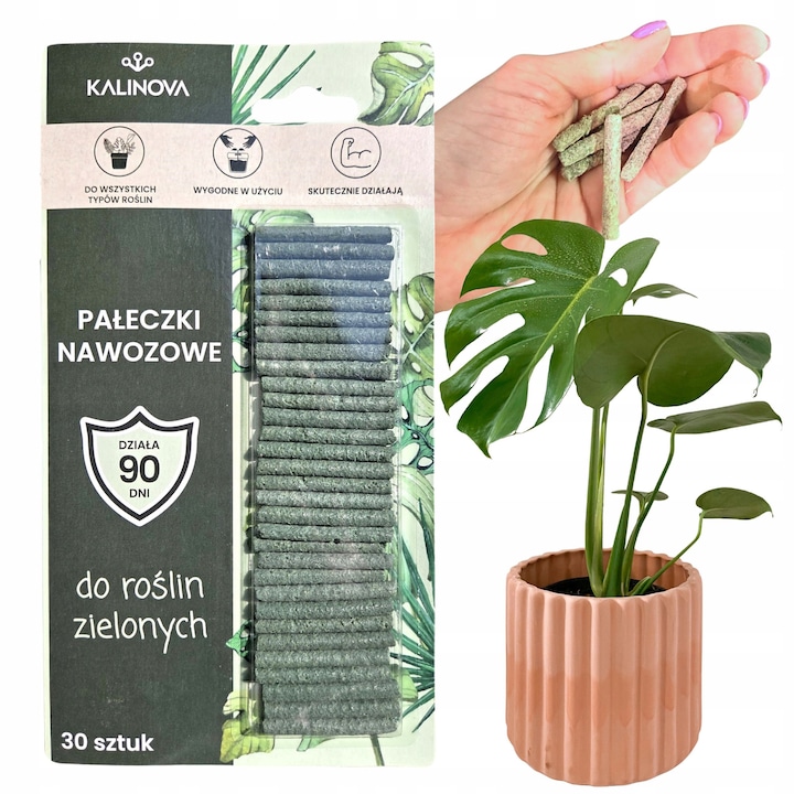 Set Betisoare Fertilizante Pentru Plante Verzi, Kalinova, Eficienta De Pana La 90 De Zile, Contine Superfosfat Si Bis De Calciu, Usor De Utilizat Se Apasa Direct In Pamant, Hraneste Plantele De Apartament, 30 De Buc