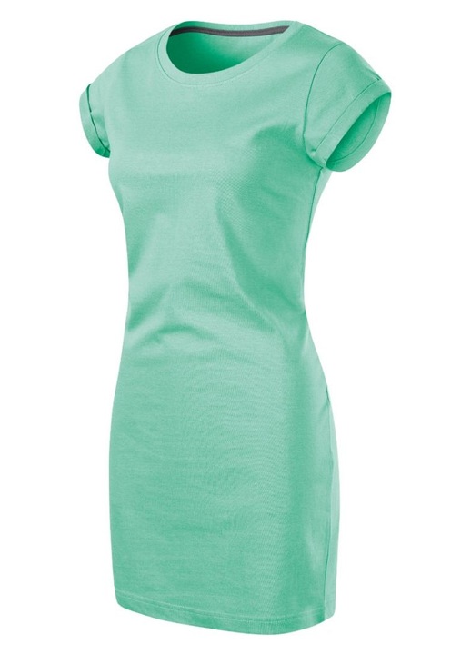 Rochie Malfini, croiala lejera, maneci rulate, bumbac, Verde
