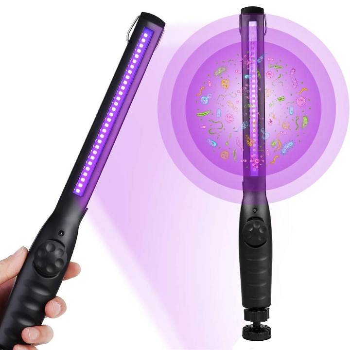 Lampa UVC bactericida portabila, Wireless, Ultraviolete Sterilizare, Dezinfectari in 5-10 Secunde, 30 margele, 1200 mAh, Incarcare USB, Profesional, Lungime de unda 260–280 nm, ABS, Negru