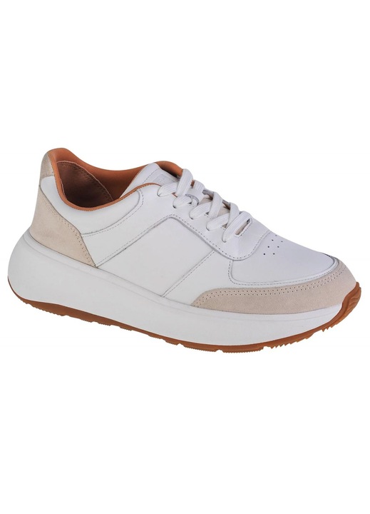 Tenisi dama FitFlop, model jos cu sireturi, piele granulata si intoarsa, alb, 38 EU