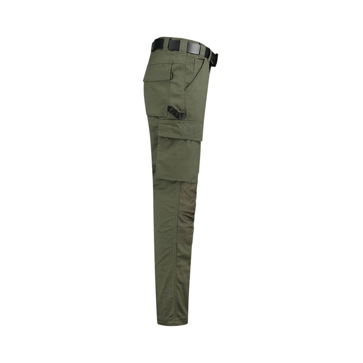 Pantaloni de lucru Malfini, unisex, verde inchis, talie elastica, buzunare multifunctionale, material CORDURA, 62