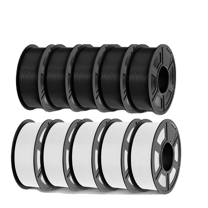 Filament 3D, PETG, nagy ütésállóság, szett 5Fekete 5Fehér, 1.75mm, 320m