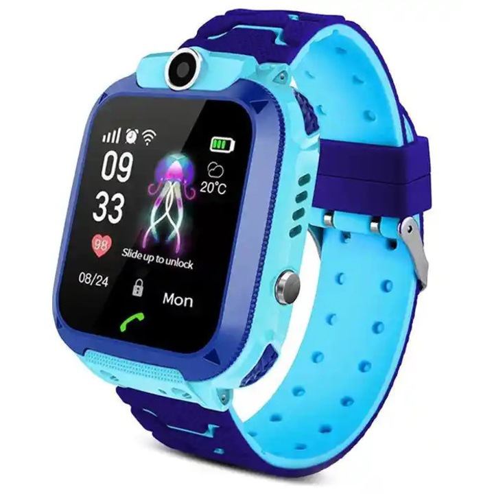 Ceas inteligent pentru copii Blue Junior, 1.44", GPS, apeluri bidirectionale, impermeabil, albastru