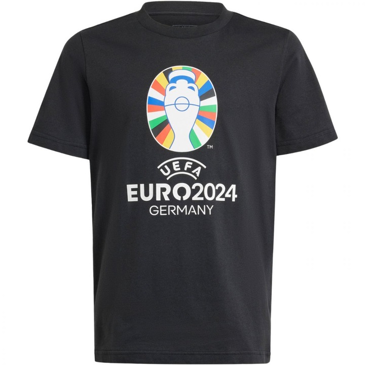 Gyermek póló, adidas, Euro24, fekete, pamut, hivatalos emblémával, 164 CM