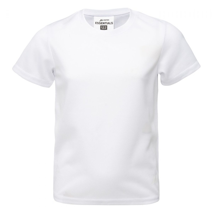 Martes fiú póló, fehér, 100% poliészter, kerek nyakú, rövid ujjú