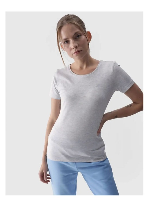 Női póló 4F, szürke, pamut, kényelmes szabás, XS INTL