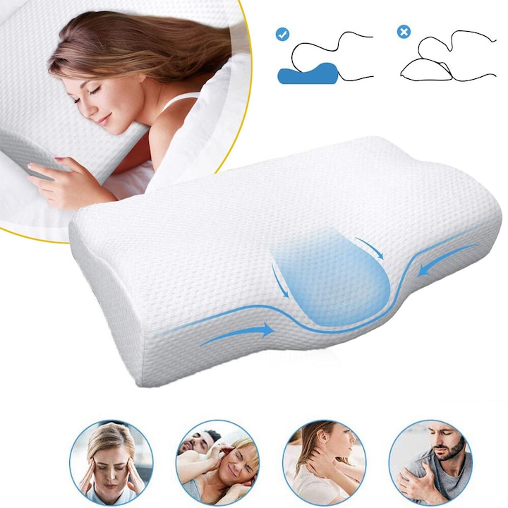 Perna ortopedică cervicală CHOOLY, din spumă cu memorie, alb, 50x30x10cm