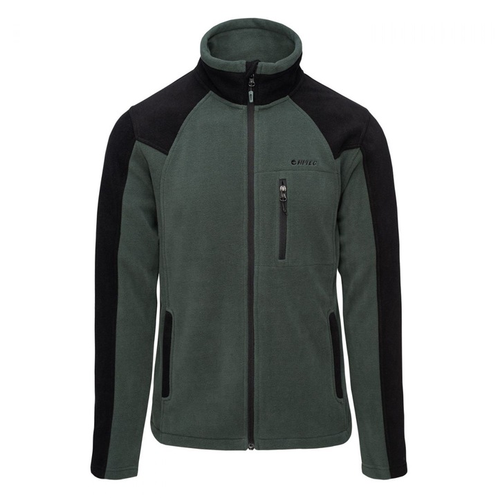 Hanorac sport Hi-Tec Monar, verde-negru, poliester, pulover calduros cu fermoar, buzunare laterale