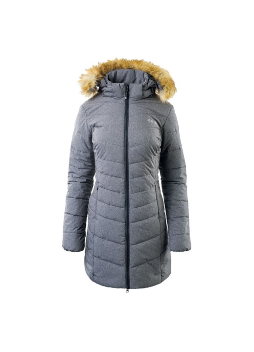 Дамско яке Hi-Tec Lady Gveni, капитонирано, сиво, устойчиво на вятър и дъжд, сваляща се качулка, S INTL