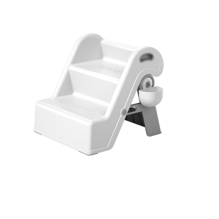 Inaltator pliabil cu doua trepte pentru copii Little Mom FoldStep Baby White, design compact si ergonomic, cu maner integrat si accesoriu practic detasabil