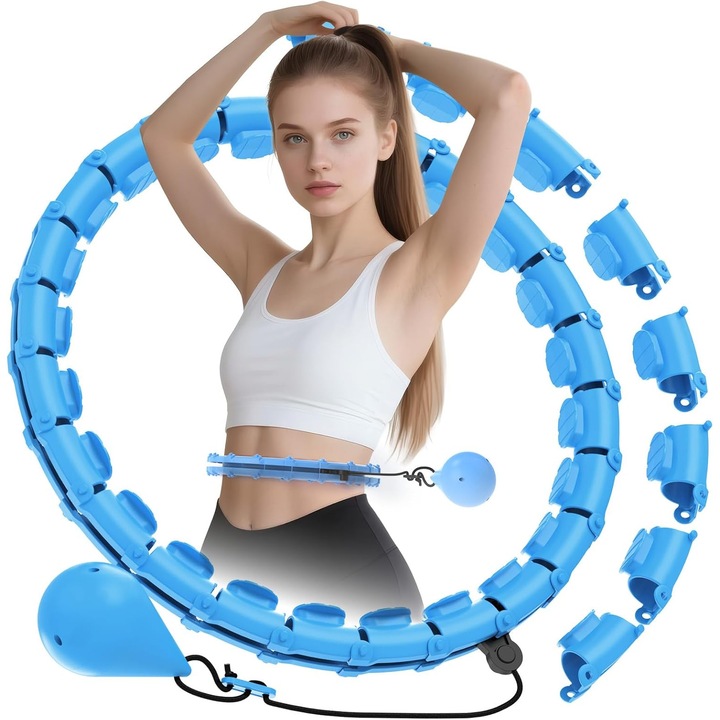 Обръч 2 в 1, Bedee,Hula Hoop Infinity с 24 нива (74-120 см) с топка с тежести, регулируемо и безшумно фитнес оборудване за отслабване, за начинаещи и деца, син