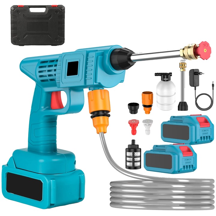 Водоструйка, с 2 батерии, безжична работа, универсални приложения, 30 бара, 21V