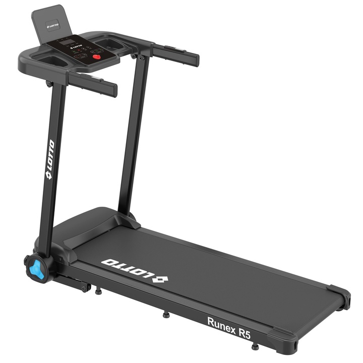 Banda de alergat electrica Lotto Runex R5, inclinare automata, bluetooth, Fitshow/Kinomap/Zwift, viteza maxima 14 km/h motor 2CP, greutate maxima suportata 100kg, 100% pliabila, suprafata alergare 105x40 cm