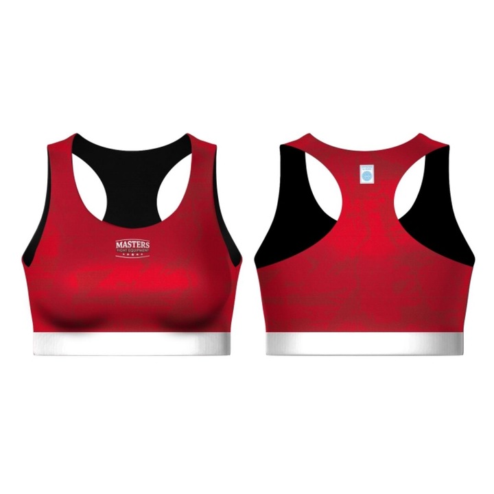 Bustiera sport dama, Masters, Crop Top "FIGHT", rosu, fabrica aprobata WAKO