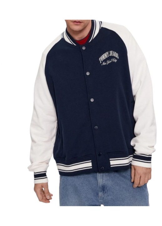 Férfi kapucnis pulóver, Tommy Jeans, Ovz Varsity modell, tengerészkék és fehér, 100% pamut