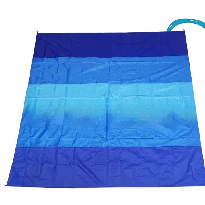 Cearsaf de plaja cu geanta de transport si accesorii pentru fixare in nisip, YSBER®, impermeabil, 210x200cm, Nylon, Poate gazdui intre 2 si 7 adulti, fiind ideal pentru picnicuri, camping si drumetii, Multicolor