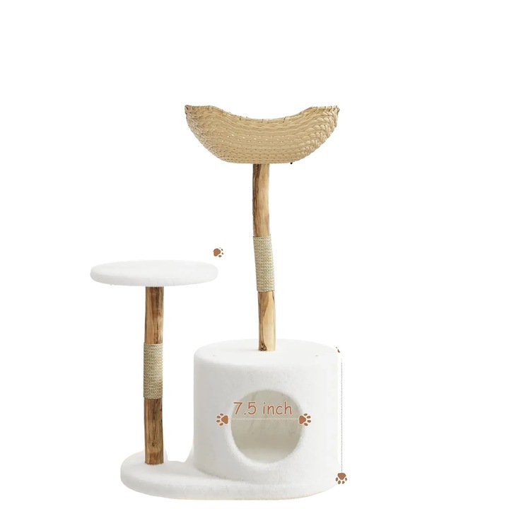 Ansamblu de joaca pentru pisici, design cu doua niveluri, constructie din lemn natural, 1 platforma, pentru pisici mari