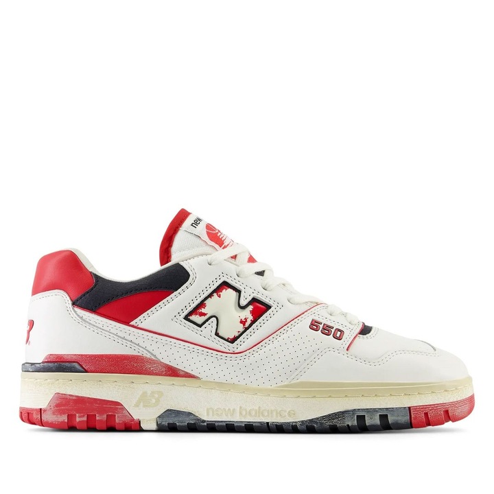 Tenisi unisex New Balance BB550VGA, piele/sintetic, talpa groasa, alb/rosu, 42 EU
