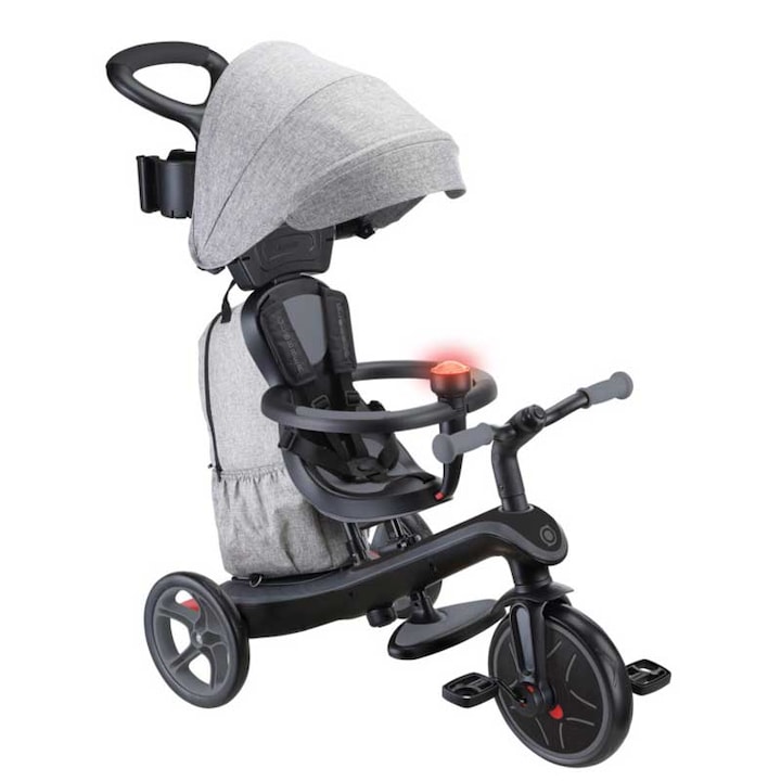 Детска триколка GLOBBER, 4 в 1, EXPLORER TRIKE DELUXE PLAY, с раница, със сенник анти - UV (UPF 50+), светещ модул със звукови ефекти, поставка за чаша и телефон, сив цвят