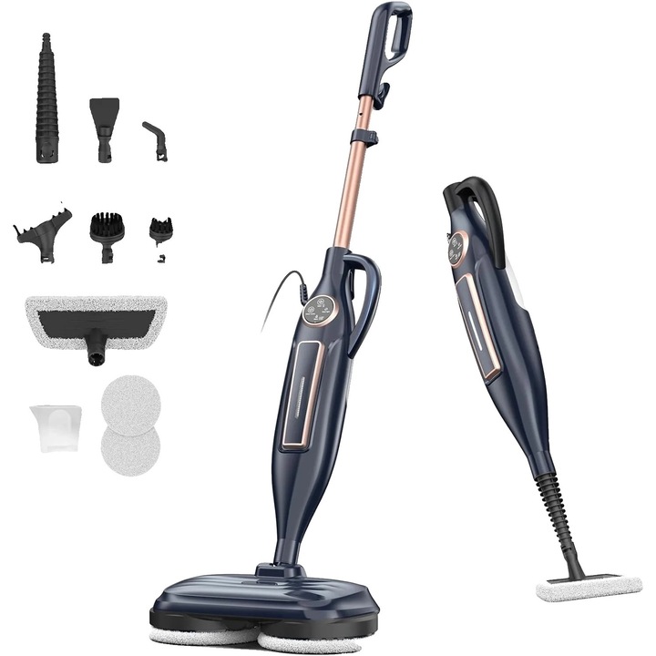 Mop cu aburi, mop electric, putere mare de curatare, pad-uri rotative, negru, EU