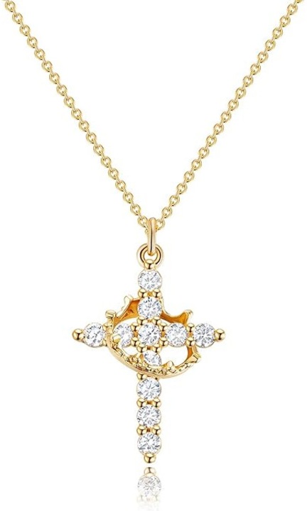 Colier dama, din aur de 14k, element cruce si coroana rotativa