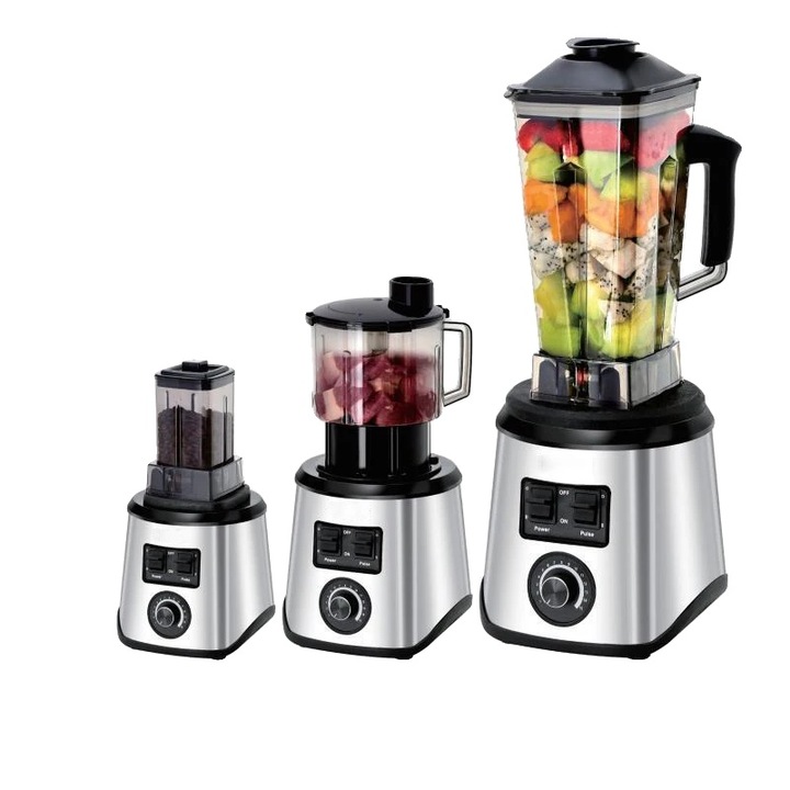 Blender 3 in 1, alb, 9500W, 3 litri, set cu recipiente multiple