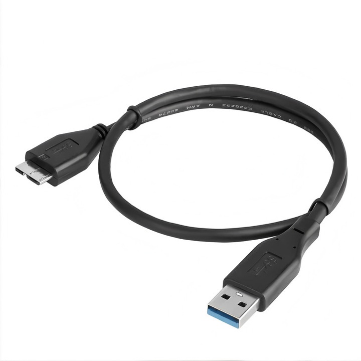 Cablu de interfata USB 3.0 la USB Micro-B pentru hard disk extern, 0.5m, 5 Gbps, compatibil cu dispozitive Micro-B, negru