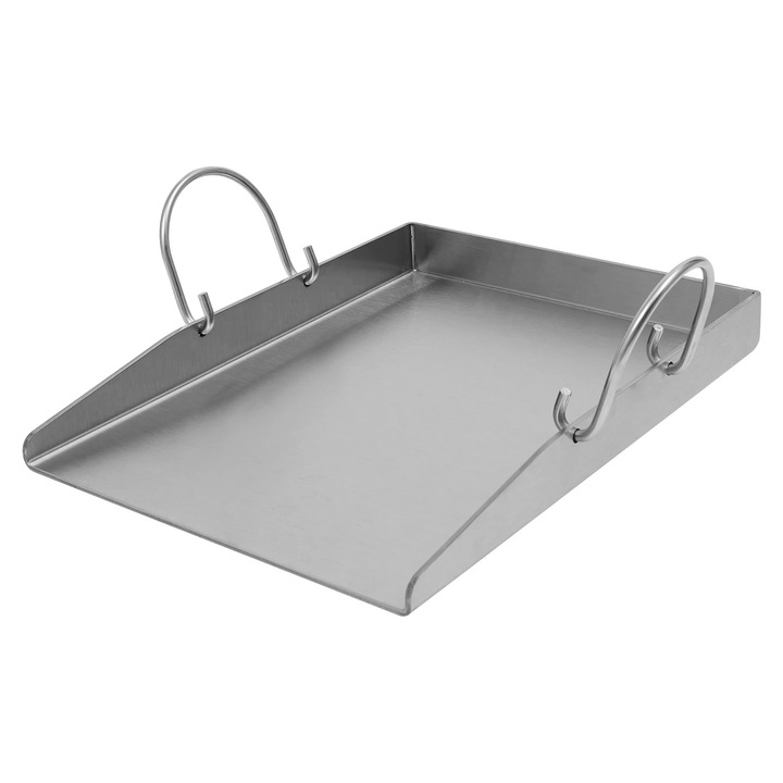 Placă de grătar din oțel inoxidabil, manere detașabile, 2 spatule, argintie, 40x30x4, 4cm