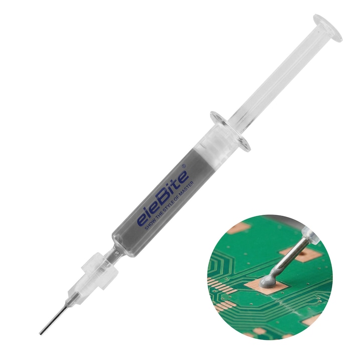 Pasta de lipit 183℃, eleBite®, 3 ml, design tip seringa, temperatura medie inalta, consistenta fluida, control precis, pentru puncte de cositorire, potrivita pentru reparatii cu fire si rework PCB