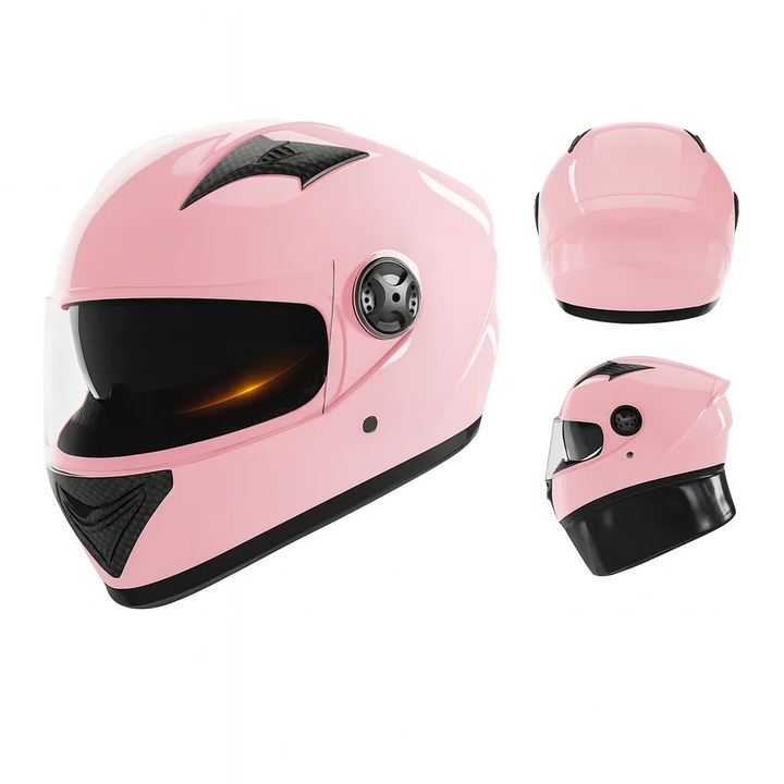 FIXATO Ultra Мотоциклетна/Скутер каска, UV защита, Двоен визьор, Добра вентилация и въздухопропускливост, Свалящ се зимен шал, Розов, Универсален размер 54-62 см