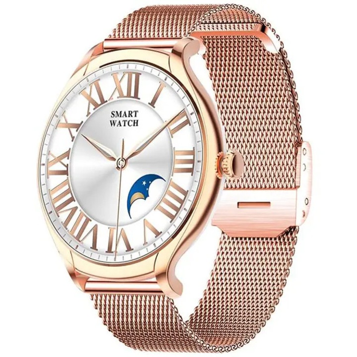 Ceas inteligent, 1.39", TFT, Bluetooth, IP67, pentru femei roz