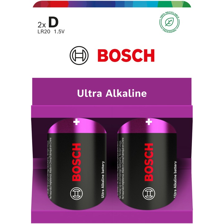Baterii Bosch Ultra Alkaline D, LR20, 2 buc