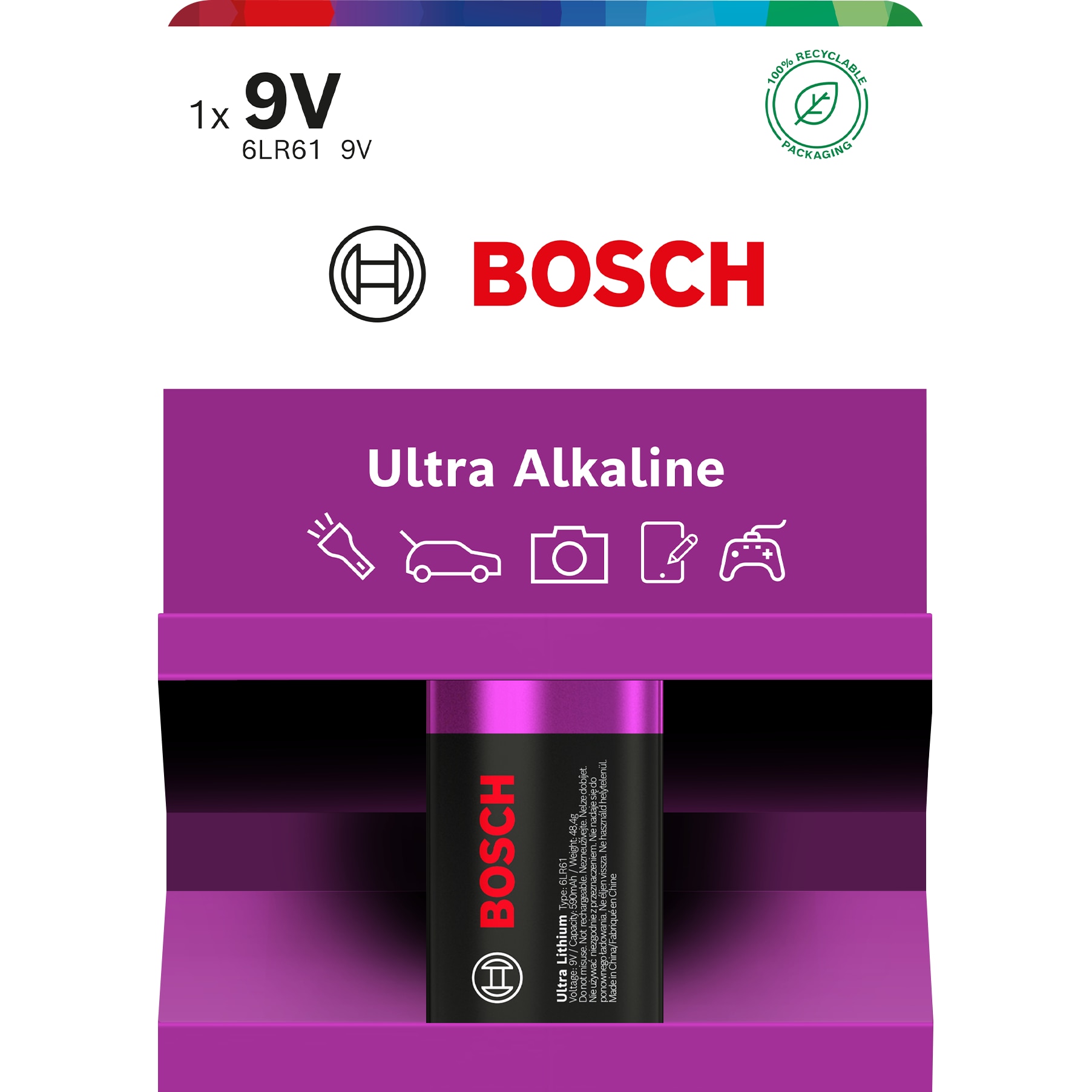 Baterie Bosch Ultra Alkaline 9V, 6LR61, 1 buc