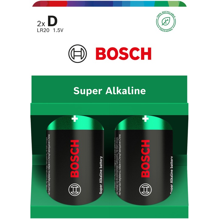 Baterii Bosch Super Alkaline D, LR20, 2 buc