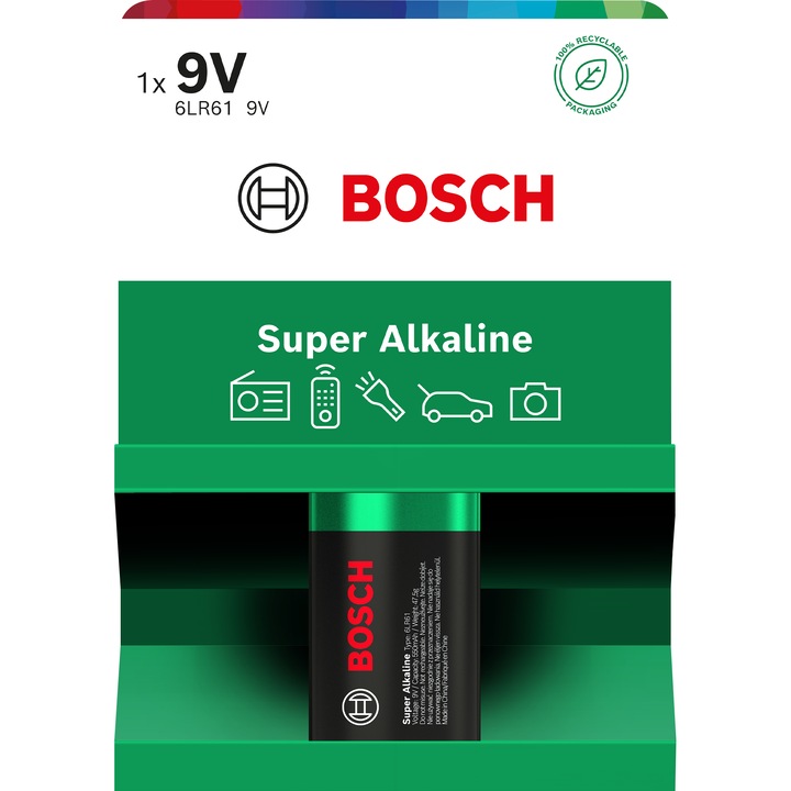 Батерия Bosch Super Alkaline 9V, 6LR61, 1 брой
