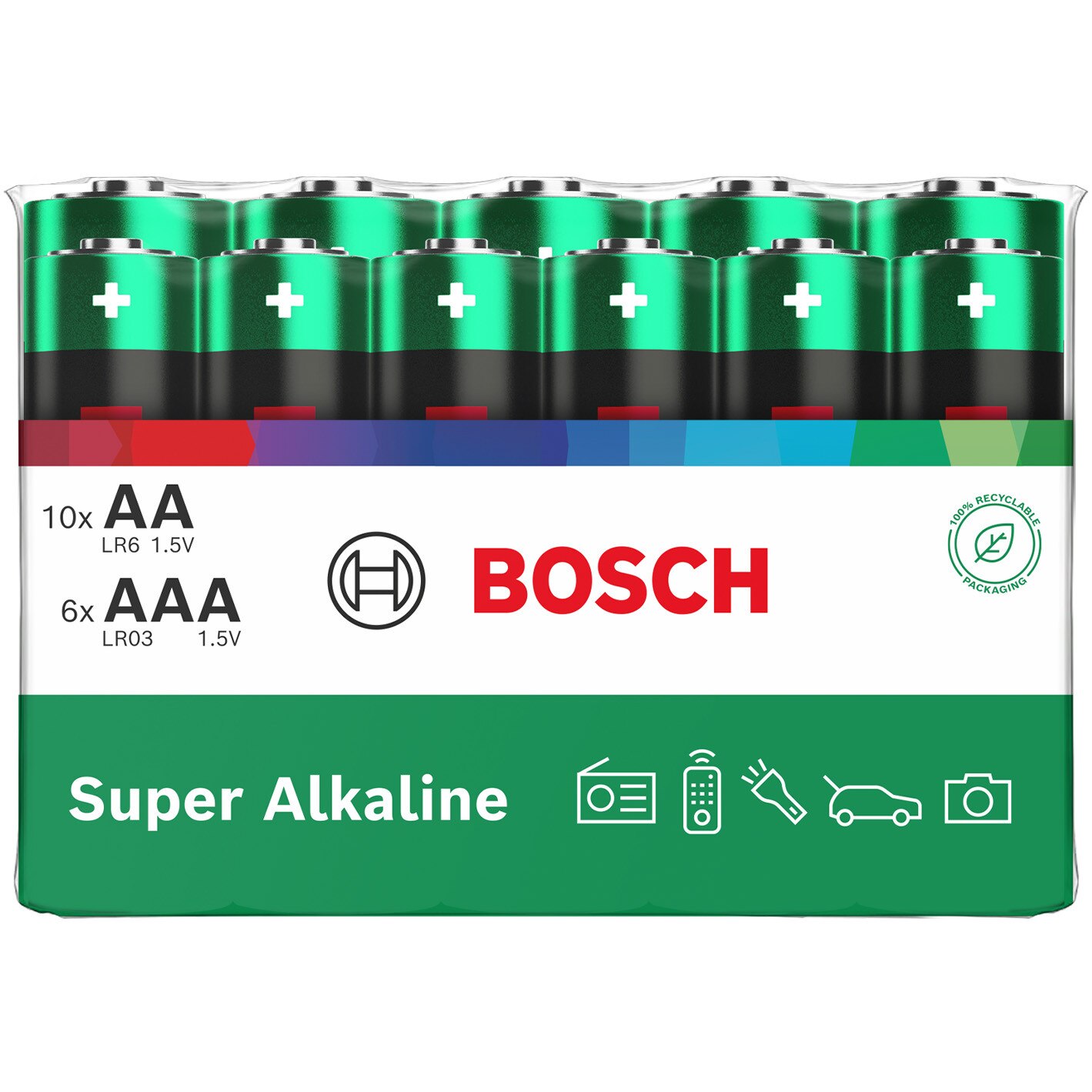 Baterii Bosch Super Alkaline 10 buc AA, LR6 + 6 buc AAA, LR03, foil