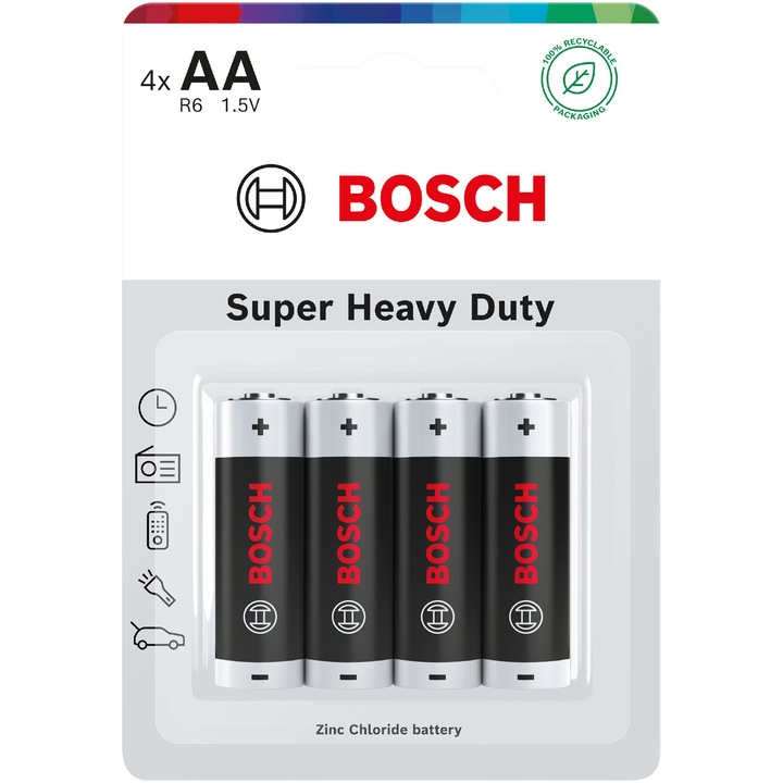 Baterii Bosch Super Heavy Duty AA, R6, Blister, 4 buc