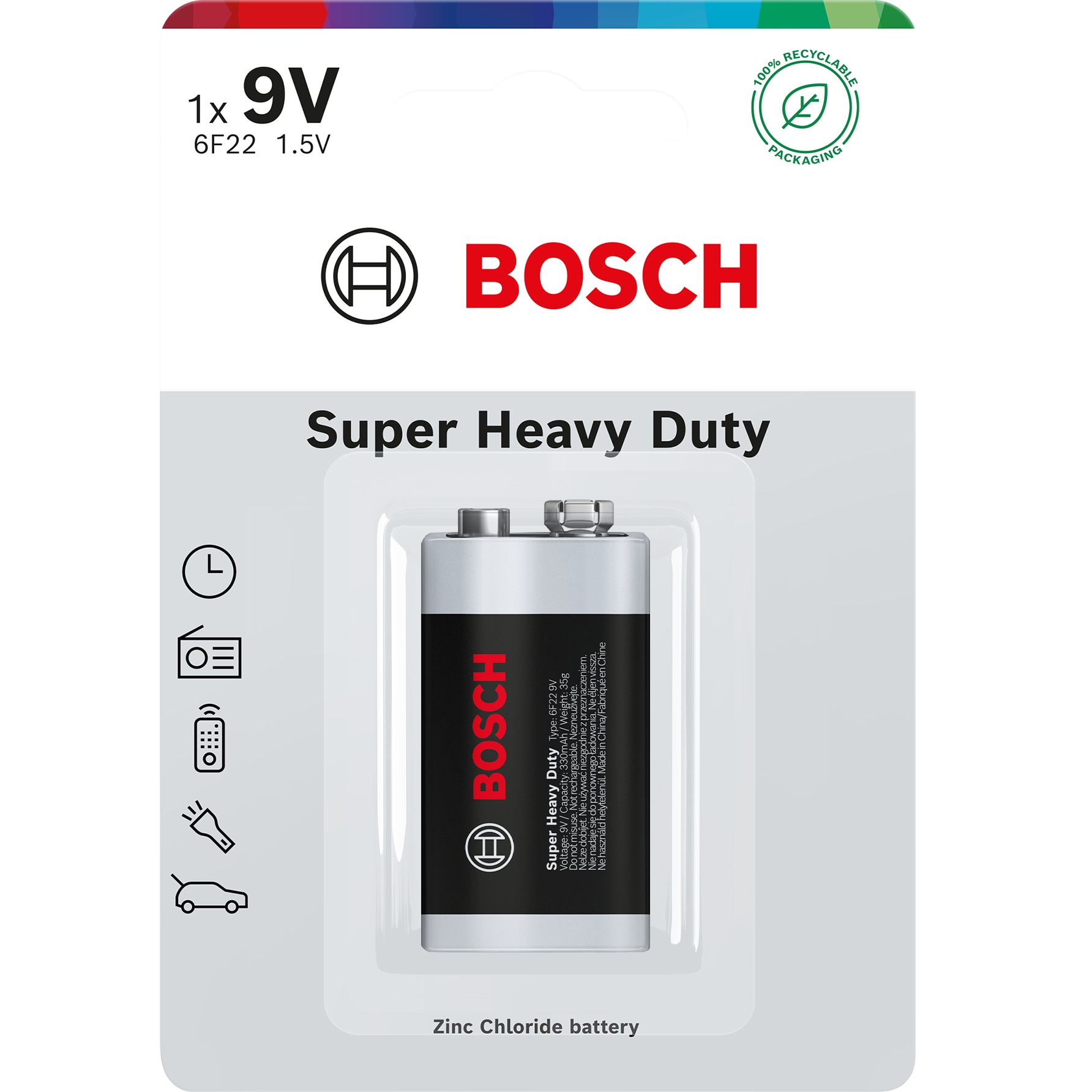 Baterie Bosch Super Heavy Duty 9V, 6F22, Blister, 1 buc