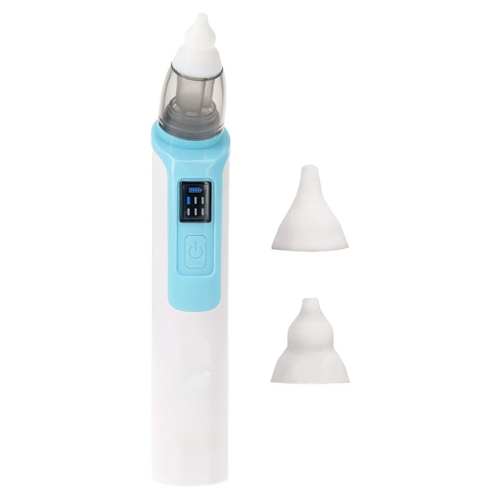 Aspirator Nazal Electric Pentru Bebelusi Si Copii • Antireflux • Putere Aspirare Pana La 65Kpa • 6 Trepte De Putere • Silentios • Reincarcabil USB • Baterie Litiu 500mAh • Capete Din Silicon Medical • Culoare Albastru • COMPANIERO