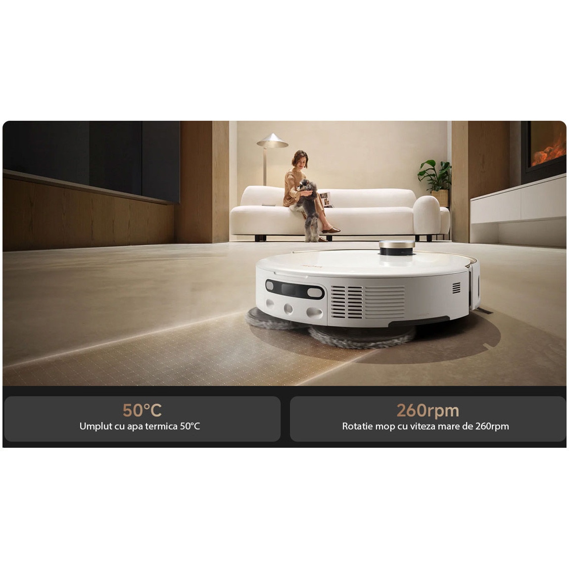 Robot aspirator si mop MOVA V50 Ultra Complete, 24000Pa, Auto-curatare, Perii anti-incurcare, Statie inteligenta, Alb
