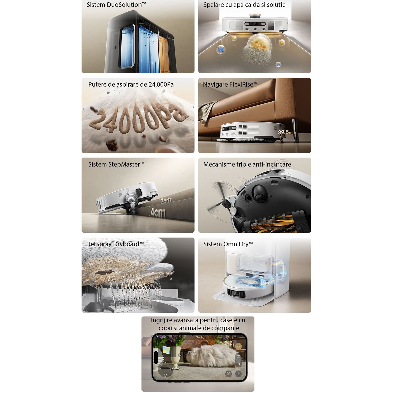 Robot aspirator si mop MOVA V50 Ultra Complete, 24000Pa, Auto-curatare, Perii anti-incurcare, Statie inteligenta, Alb