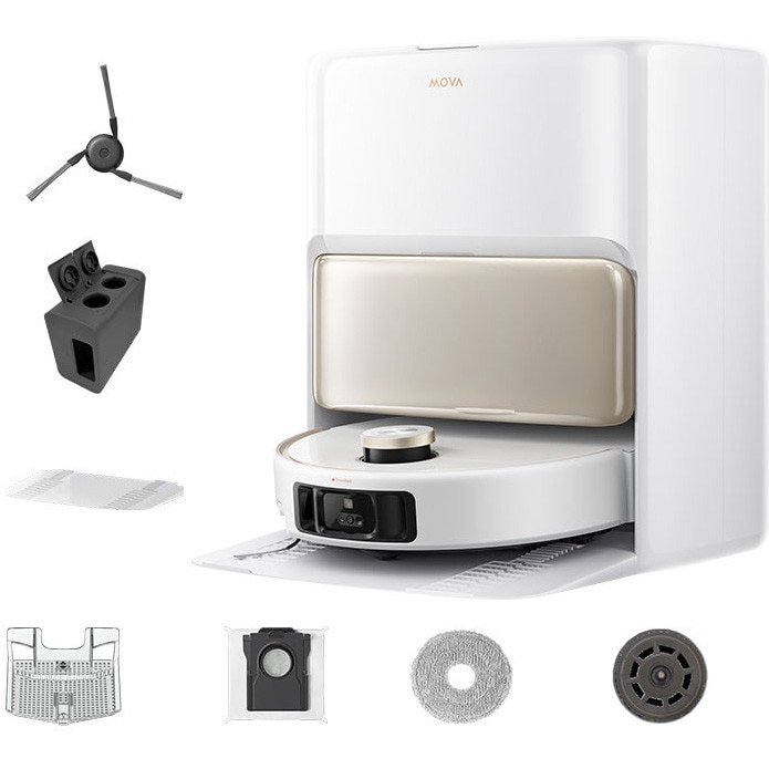 Robot aspirator si mop MOVA V50 Ultra Complete, 24000Pa, Auto-curatare, Perii anti-incurcare, Statie inteligenta, Alb