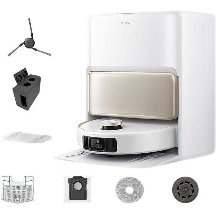 Робот прахосмукачка с моп Mova V50 Ultra Complete RLV72LE-1, 24.000Pa, 6400mAh, 220мин, Advanced AI SmartSight, Интелигентна станция за събиране, Бял